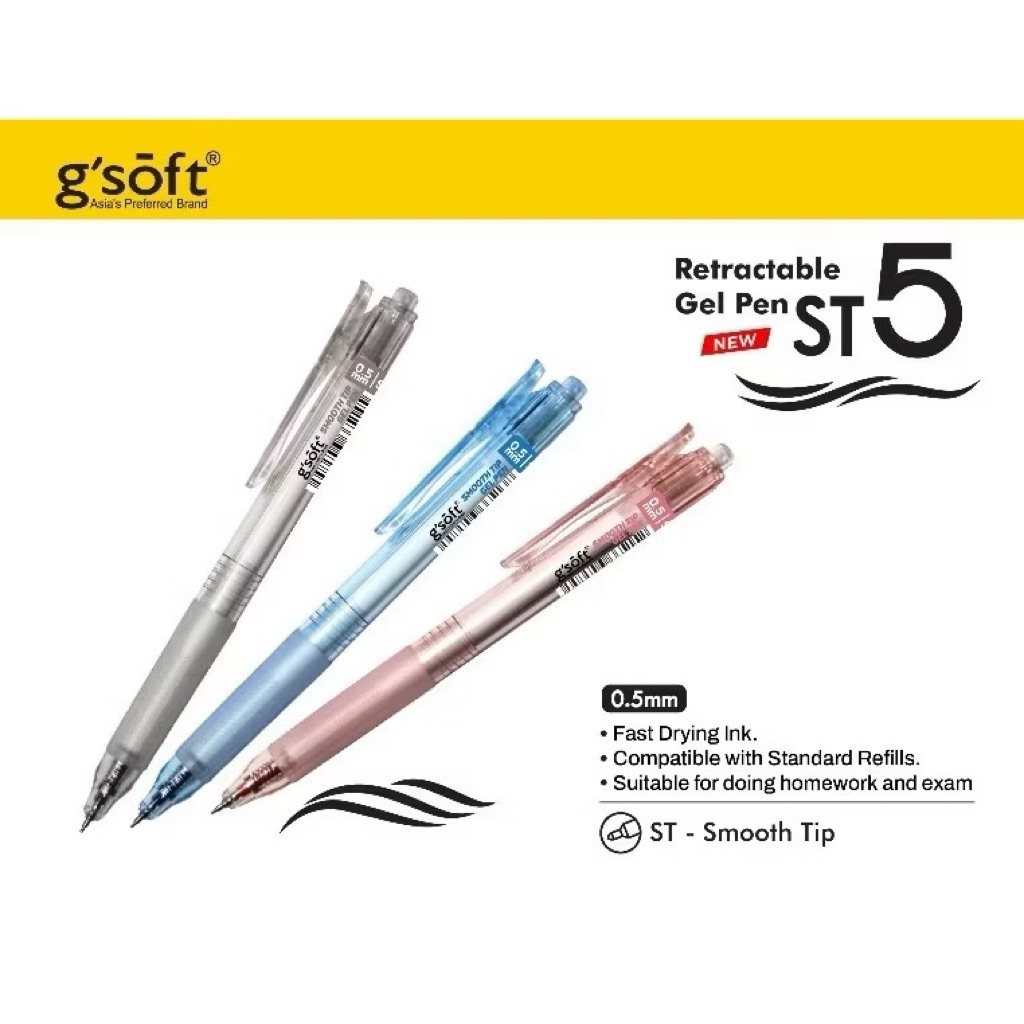 Gsoft ST5 ปากกาเจล (20 ชิ้น) 0.5 มม. ปากกาเจลแบบพับเก็บได้ปลายเข็มเจลเรียบ Gsoft