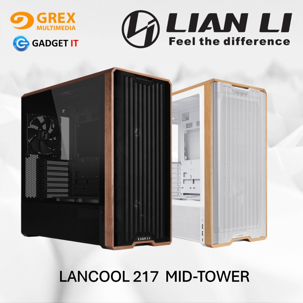LIAN LI LANCOOL 217 MIDTOWER ATX PC CASING พร้อมพัดลม WOOD 5x เล่นเกมติดตั้ง / WORKSTATION CASE GADG