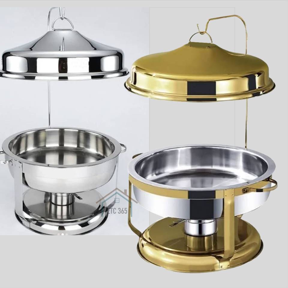 Chafing ถาดจานบุฟเฟ่ต์บุฟเฟ่ต์ชุดบุฟเฟ่ต์ Gantung Bell Buffet Set Buffet Panjang Buffet Bulat Buffet