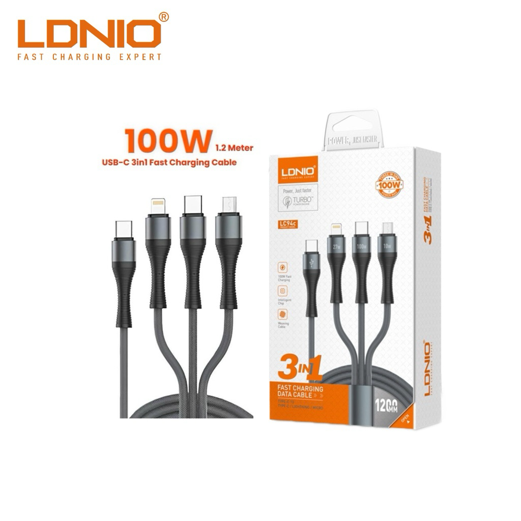 LDNIO 3 In 1 Fast Charging Multi Data Cable (100W) LC-94c