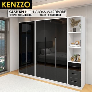 Almari Baju 200CM Tinggi + Premium Wood + Shinny Face / Large 3 Door Wardrobe - Kashan - Kenzzo