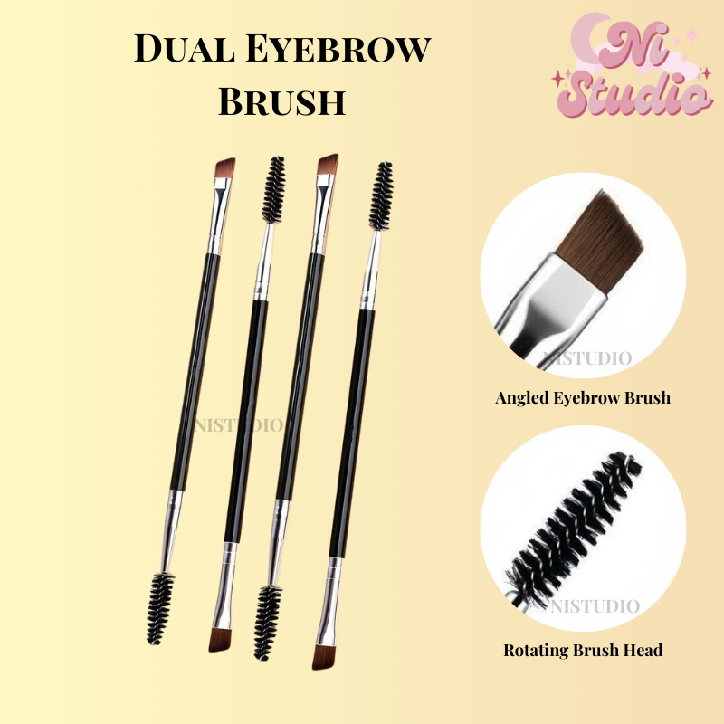 2-in-1 Eyebrow Brush DualHead Angled Brush &Spoolie BerusKening DuaKepala Makeup Natural Brow Shapin
