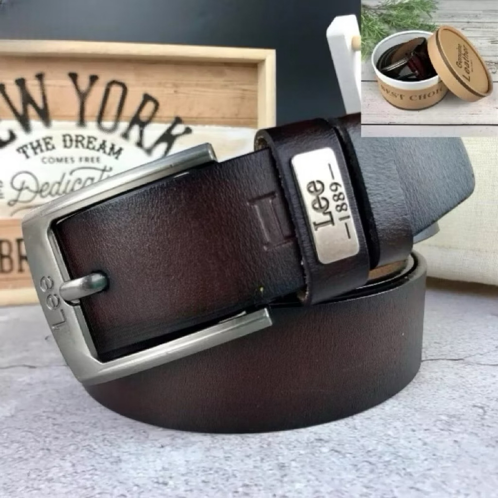 เข็มขัดหนังกว้าง 1.5 นิ้ว Lee Jeep Men Casual Belt Cowhide หนัง Tali Pinggang Kulit Lelaki