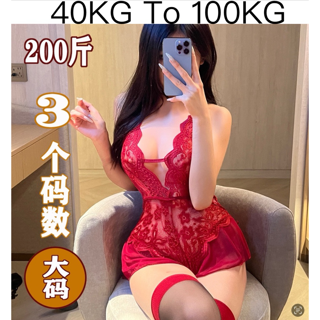 Plus ขนาดเซ็กซี่ชุดชั้นในลูกไม้สีแดงผู้หญิงs Babydoll ชุดนอน 40 กก.-100 กก.ยืดหยุ่นสูง Fit Psn179