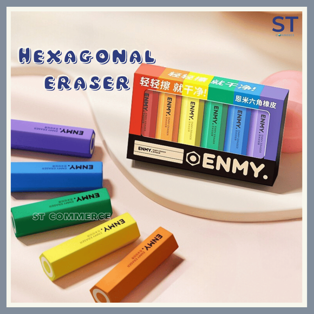 ENMY ยางลบหกเหลี่ยมแบบนุ่มสําหรับนักเรียน 6 ชิ้น/เซ็ตยางพกพาความงาม