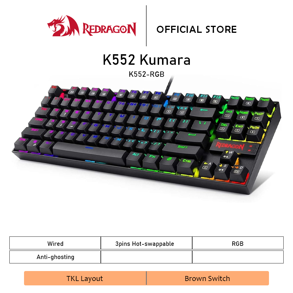 Redragon K552 Kuara Hotswappable RGB Mechanical Keyboard 87 คีย์ TKL Gaming