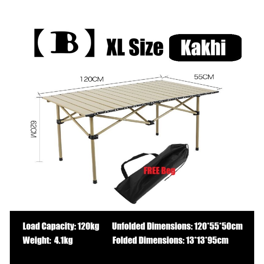 โต๊ะพับแบบพกพา Roll-Up Camping Table Picnic Table Market Stall Table BBQ Camping Table healing meja 