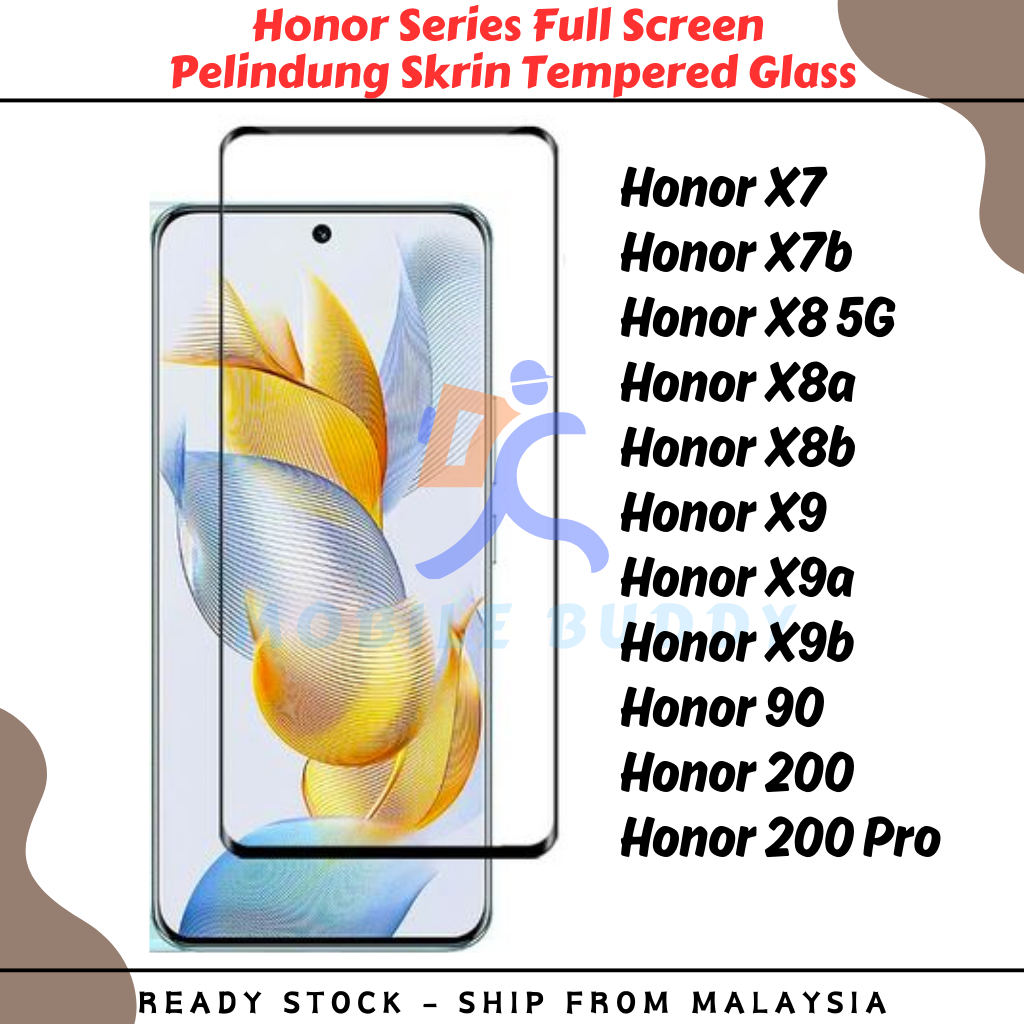 Clear เต็มหน้าจอสําหรับ Honor X7/X7b/X8/X8a/X8b/X9/X9a/X9b/90/200/Pro Pelindung Skrin กระจกนิรภัยหน้