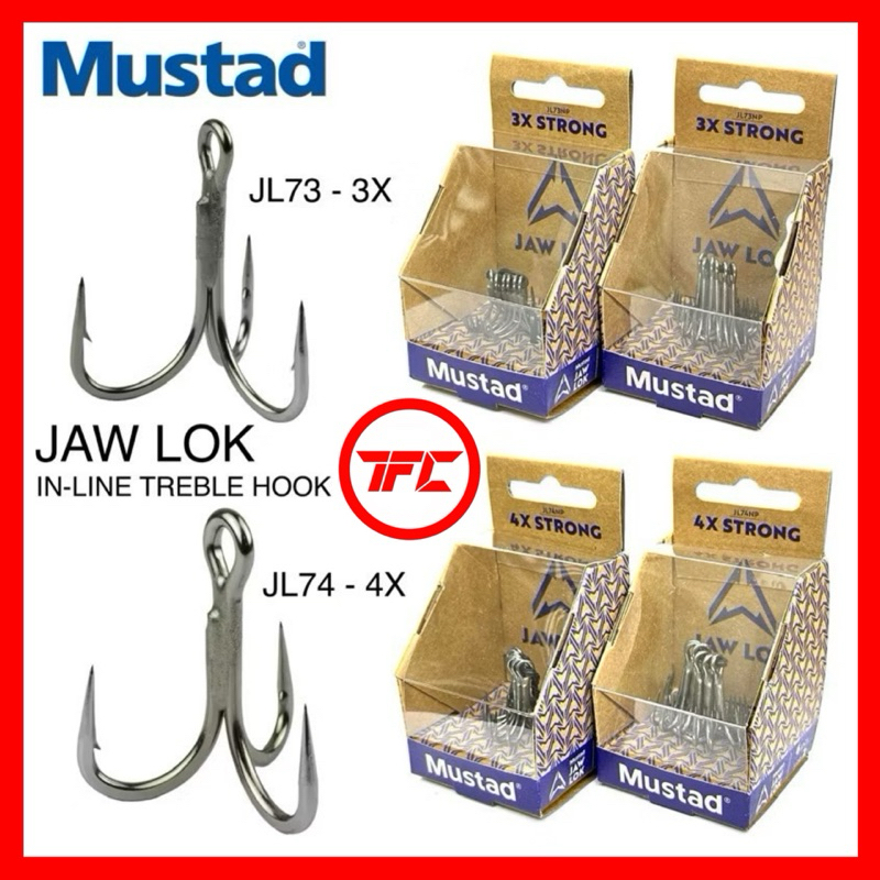 MUSTAD Jaw Lok 3X 4X Strong Inline Treble Fishing Hook Lock In Line JL73 JL74 JL75