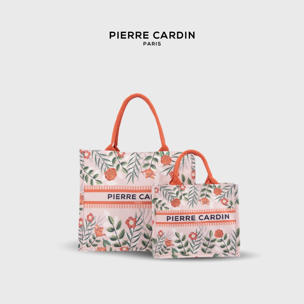 กระเป๋าผ้าแคนวาสลายดอกไม้สีส้มผู้หญิง Pierre Cardin