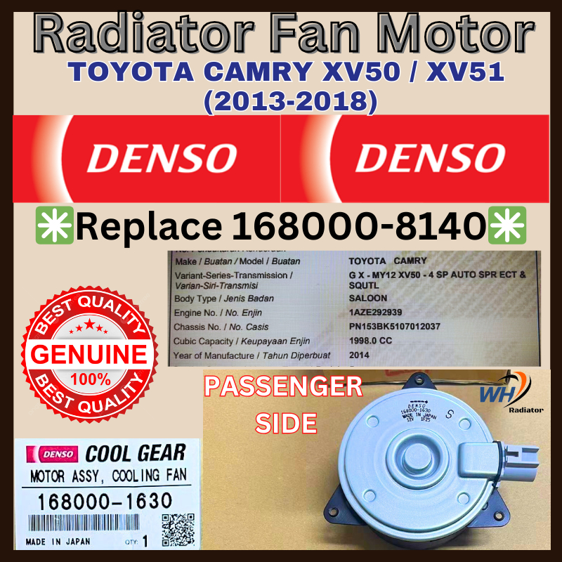 มอเตอร์พัดลมหม้อน้ํา TOYOTA CAMRY XV50 / XV51 DENSO COOLGEAR JAPAN (168000-8140)