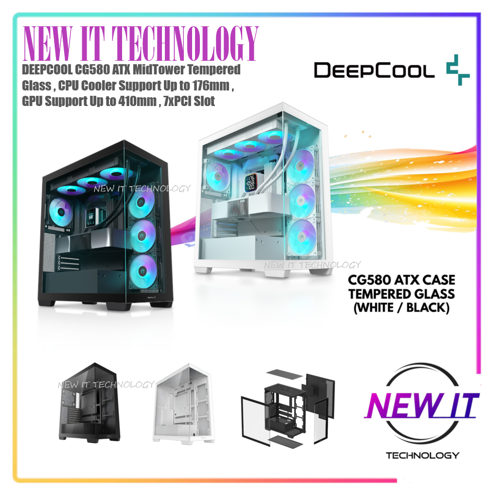 DEEPCOOL CG580 ATX MidTower Casing Tempered Glass, CPU Cooler รองรับสูงสุด 176 มม., GPU รองรับสูงสุด