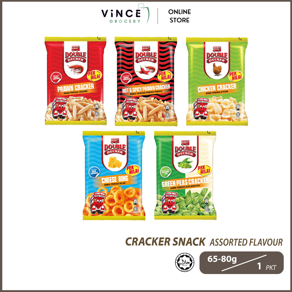 DOUBLE DECKER Cracker (Prawn / Chicken / Hot & Spicy Prawn / Cheese Ring / Green Peas) | 65-80G