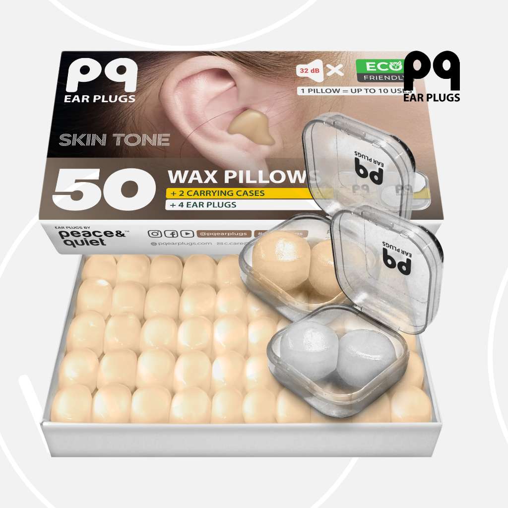 PQ Wax Ear Plugs, Skin Tone, 50 Wax Pillows | Earplugs For Sleeping Swimming Snore Blocker 耳塞高效防噪音睡眠