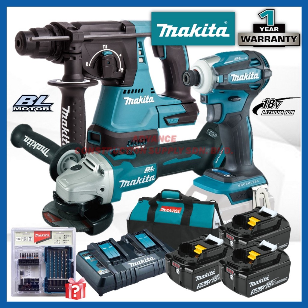 MAKITA 18V Wireless Mega Combo RM4588 ( DHR242Z ค้อนรวม / เครื่องเจียรมุม DGA404Z / ไดร์เวอร์กระแทก 