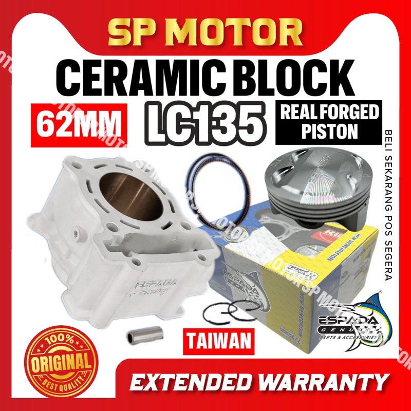 YAMAHA LC135 RACING CERAMIC BLOCK ชุดที่สมบูรณ์สําหรับ PISTON 62 มม. 100% TAIWAN ESPADA CYLINDER BLO