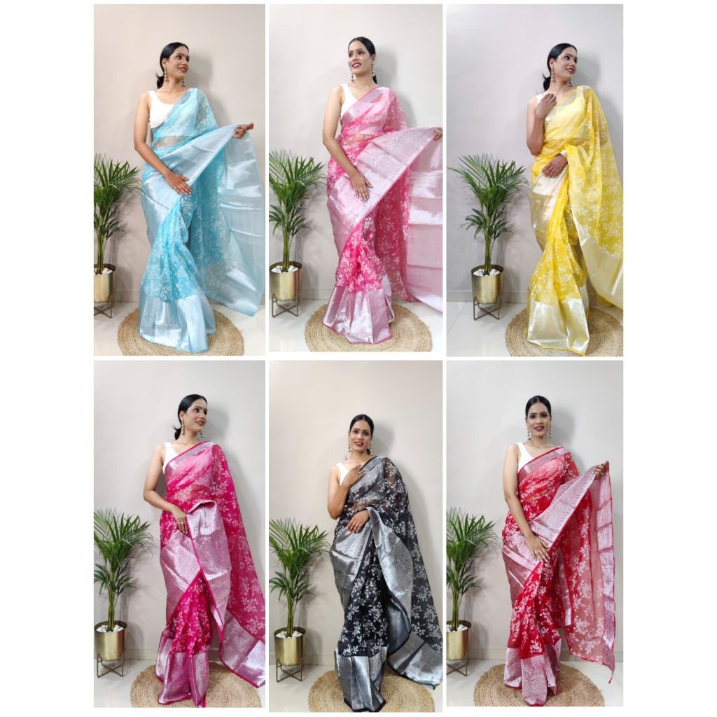 1Min To Wear Kanchipuram Organza Sarees / Saree สําเร็จรูป