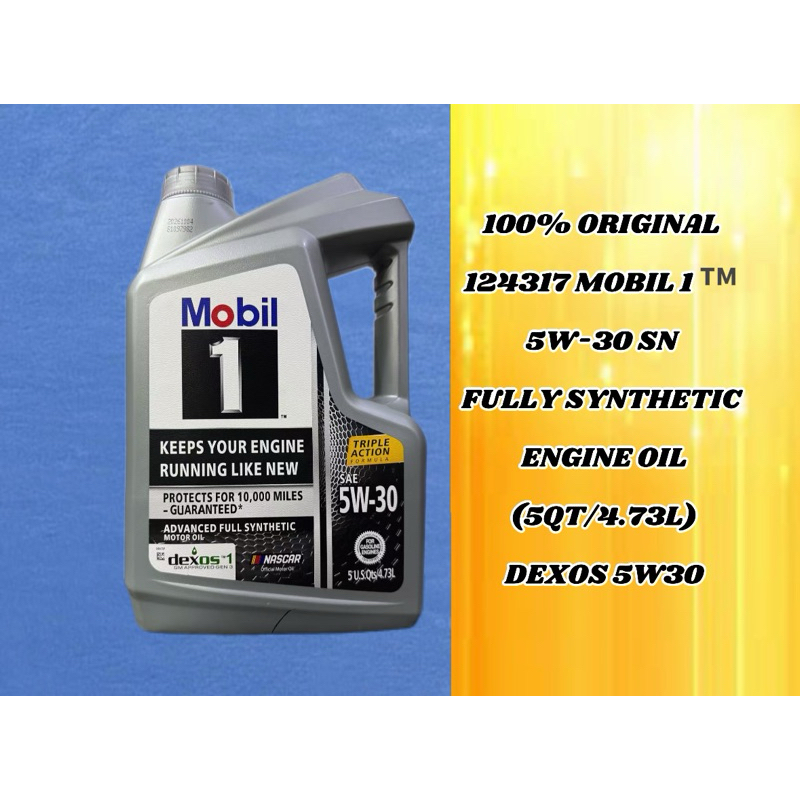 124317 MOBIL 1 TM️ 5W-30 SN FULLY SYNTHETIC ENGINE OIL (5QT/4.73L) DEXOS 5W30
