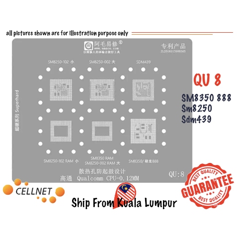 [Cellnet] Amaoe QU8 BGA Reballing Stencil สําหรับ SM8350 SDM439 SM8250 102/002 สําหรับ Qualcomm Snap