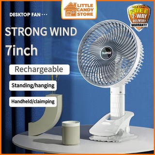 Desktop Fan USB Rechargeable Power 3in1 Portable Handheld Fan Adjustable 3 Speed Large Wind Clip Fan