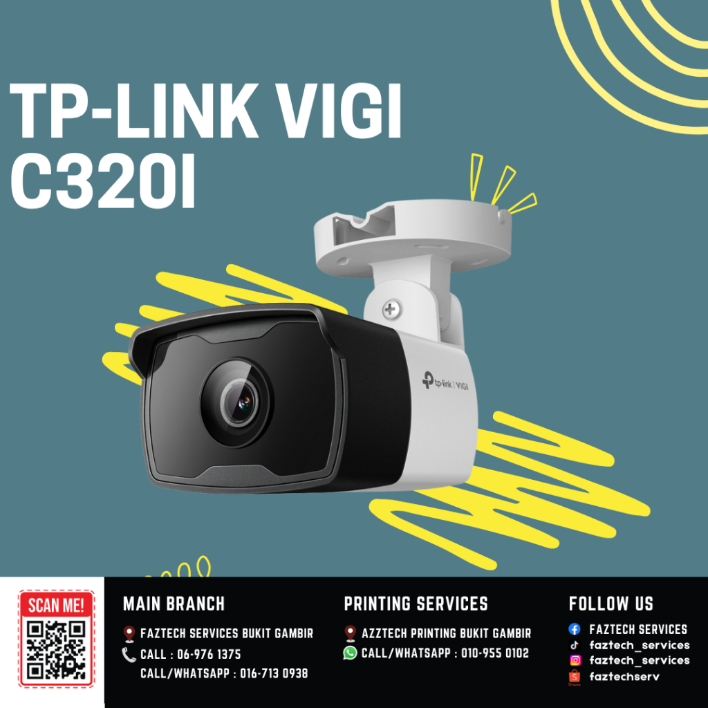 TP-LINK VIGI C320I 2MP 4 มม. กล้องเครือข่าย IR Bullet กลางแจ้ง