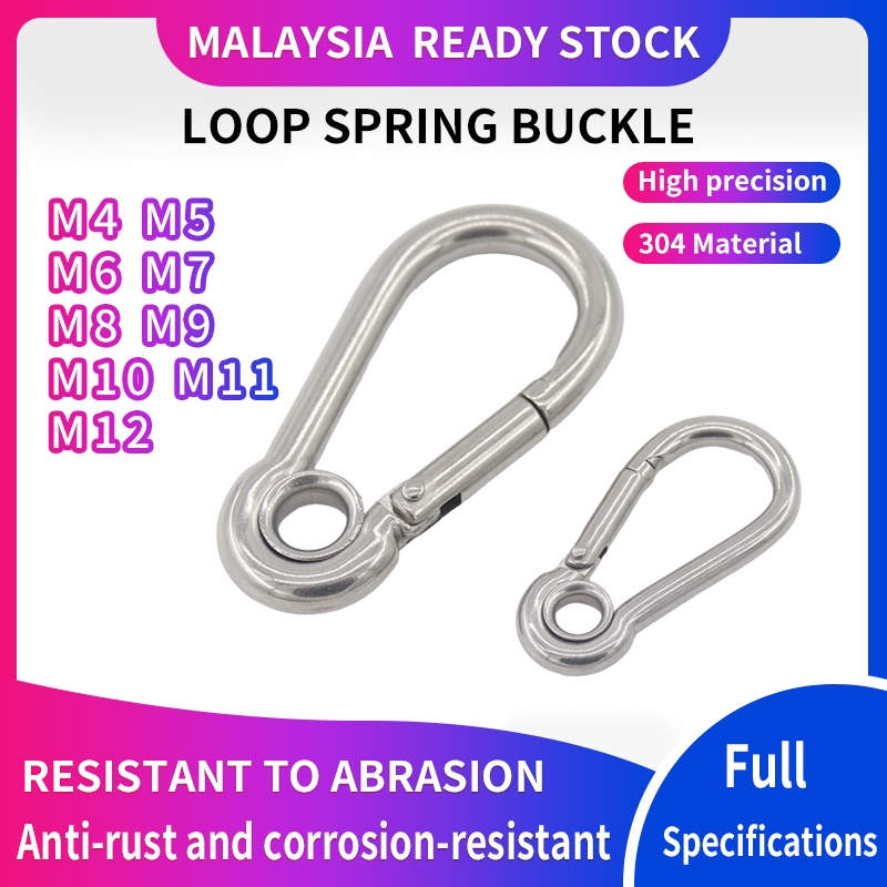 304 สแตนเลสสกรูสปริงตะขอสแน็ป /หัวเข็มขัดสปริงพร้อมห่วง/สายยิมจับตะขอ/