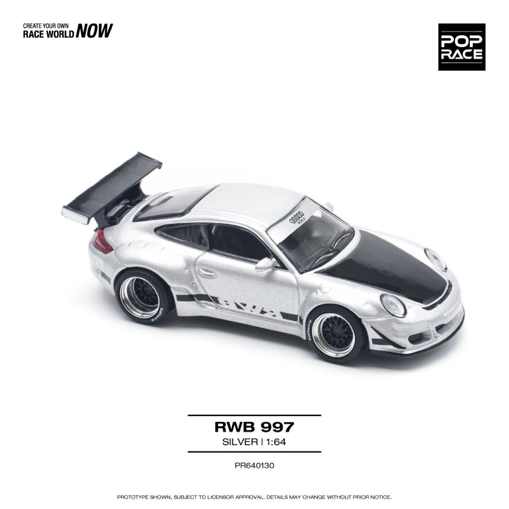 POP RACE 1/64 PR640130 RWB PORSCHE 997 เงิน