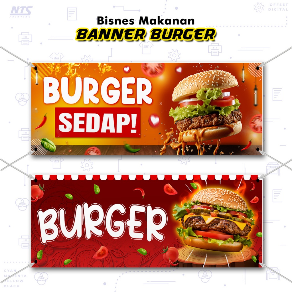 DESIGN Banner Burger - Tebal / Kalis Air Lasak - Peniaga Makan / Gerai / Pasar Malam / Khemah (A1-AF