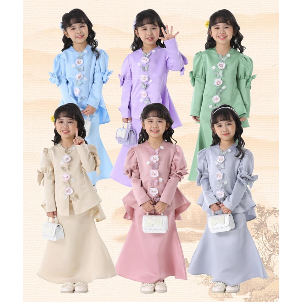 MOODA KIDS BAJU RAYA KURUNG ดอกไม้ 3D RAYA พร้อมผีเสื้อ RAYA 2025