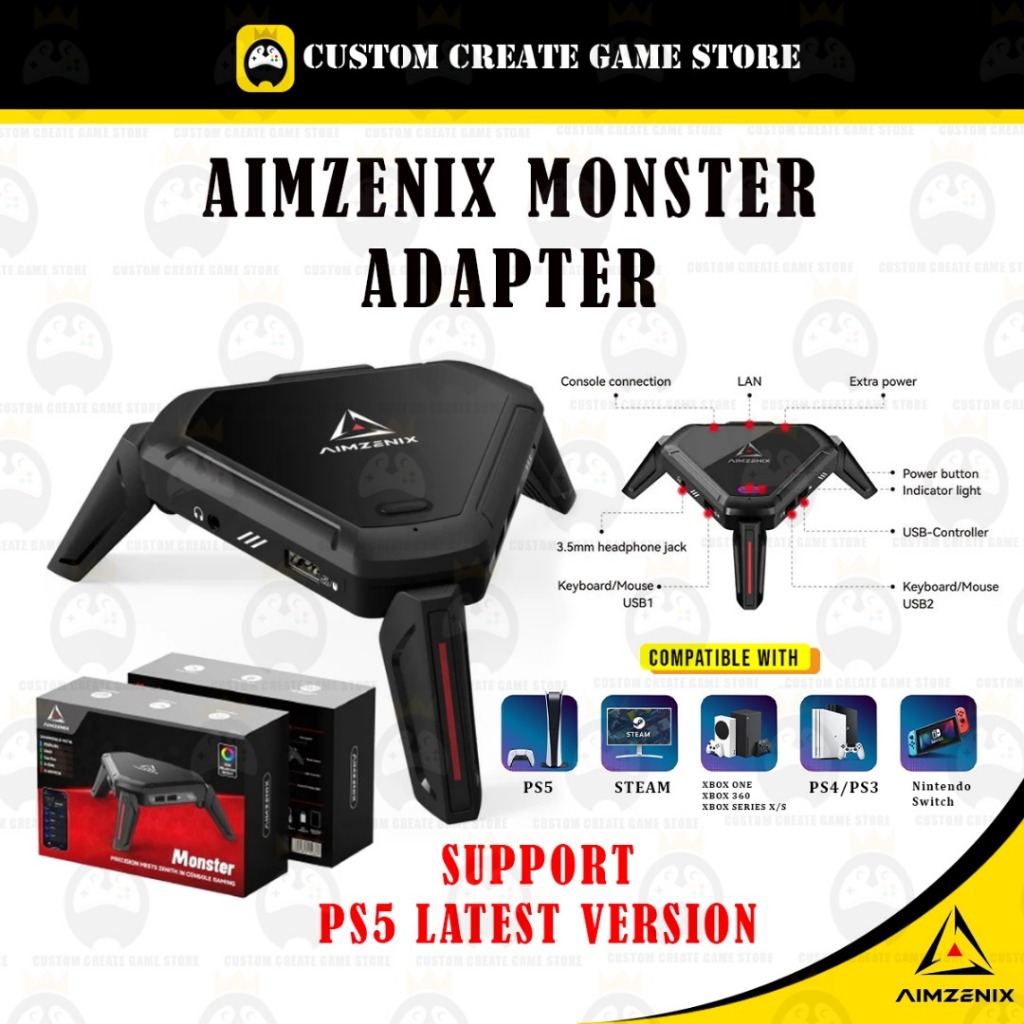 AIZENIX Monster AX600 คีย์บอร์ดเมาส์คอนโทรลเลอร์อะแดปเตอร์แปลงสําหรับ PS4 PS5 ล่าสุด Xbox One Series