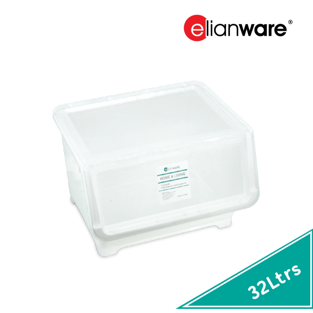 ELIANWARE 14/32 Ltrs กล่องเก็บของวางซ้อนกันได้ W/ลูกกลิ้ง,ที่เก็บช่องว่าง,ลิ้นชัก,ตู้เสื้อผ้า,Kotak 