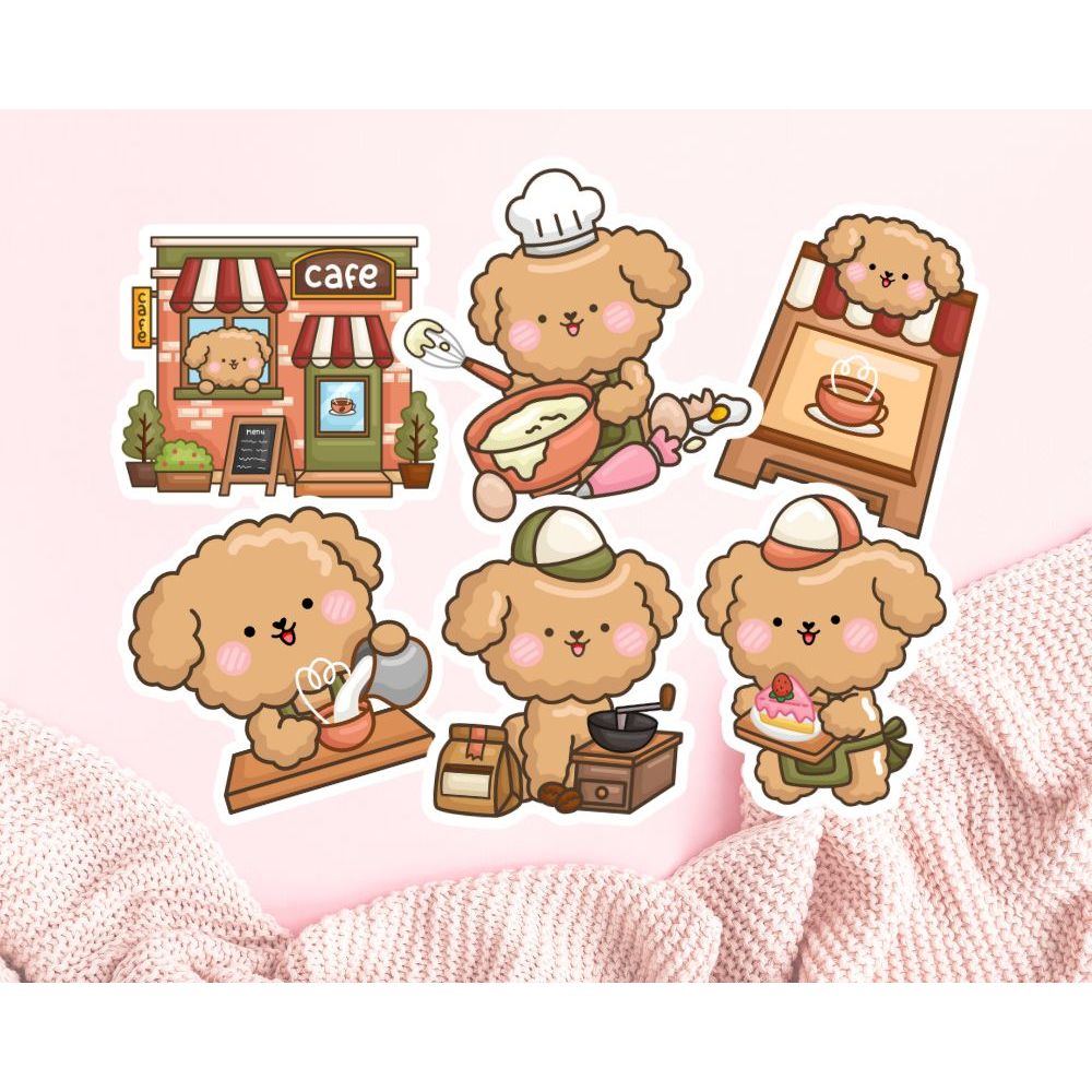 ชุดสติ๊กเกอร์ - 45 ชิ้น Poodle Dog Cafe สําหรับ Journal Handbook สมุดภาพ DIY Craft