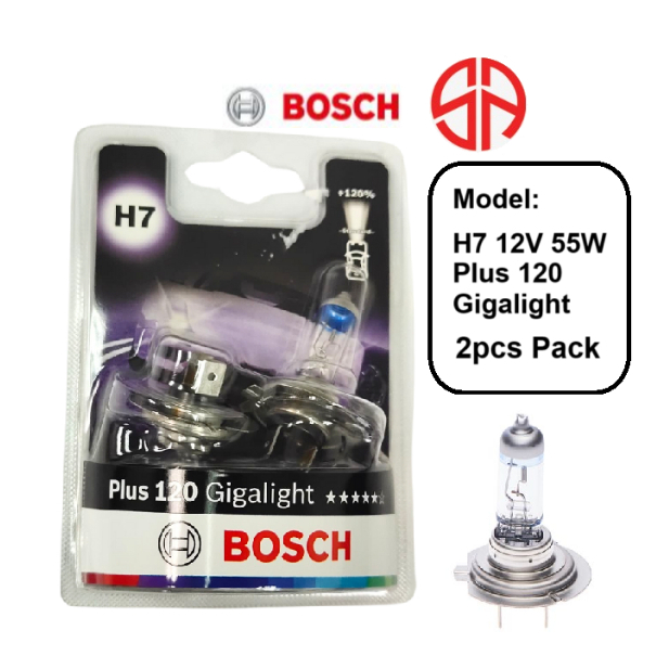 Bosch Plus 120 Gigalight H7 12V 55W PX26d 1987301426 ไฟหน้าหลอดไฟวอร์มไวท์