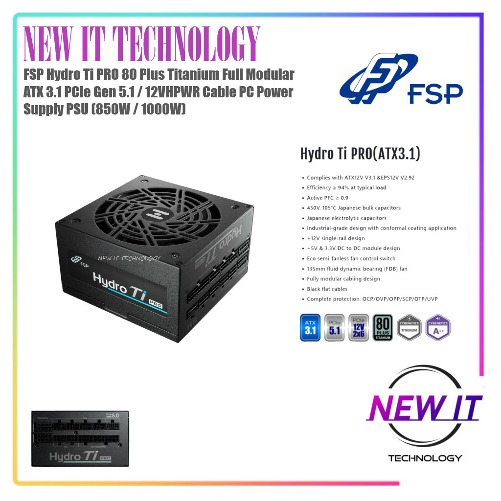 FSP MEGA TI&Hydro Ti PRO 80 Plus Titanium Full Modular ATX3.1 PCIe Gen5.1/12VHPWR PC Power Supply PS
