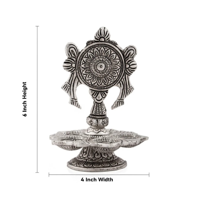 เงินเยอรมันโบราณเสร็จสิ้น panchmukhi shangu Chakra Diya คู่สําหรับ Diwali/Houseub