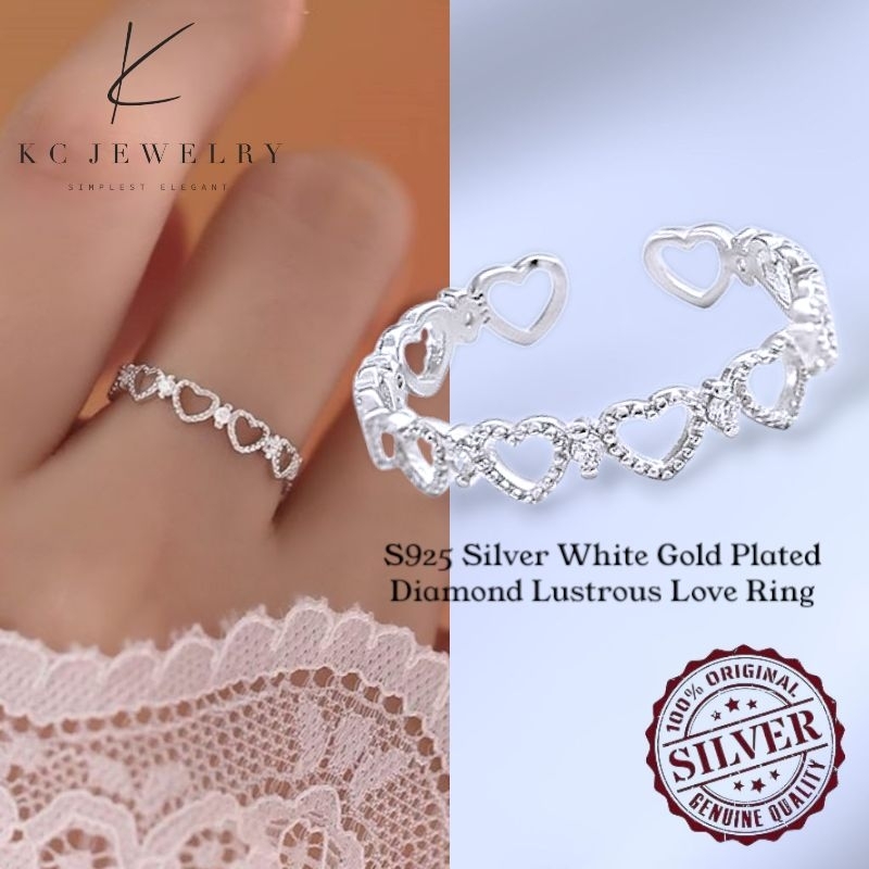 KC Jewelry S925 Silver - แหวนรักเพชรชุบทองคําขาว