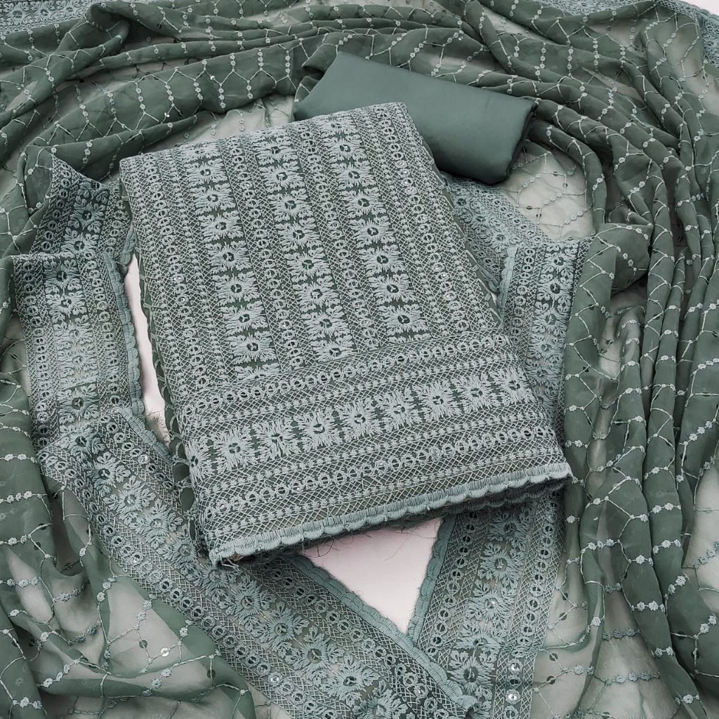 Unstitched Punjabi ชุดวัสดุ Georgette ทํางาน Multi Sequence ทํางาน Kain Jahit Baju Punjabi