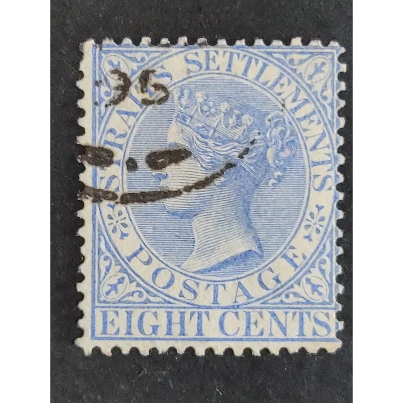Straits Settlements 1882-99 Queen Victoria Wmk Crown CA 8c Blue - 1 ชิ้น Used Old Malaya Stamp / Set