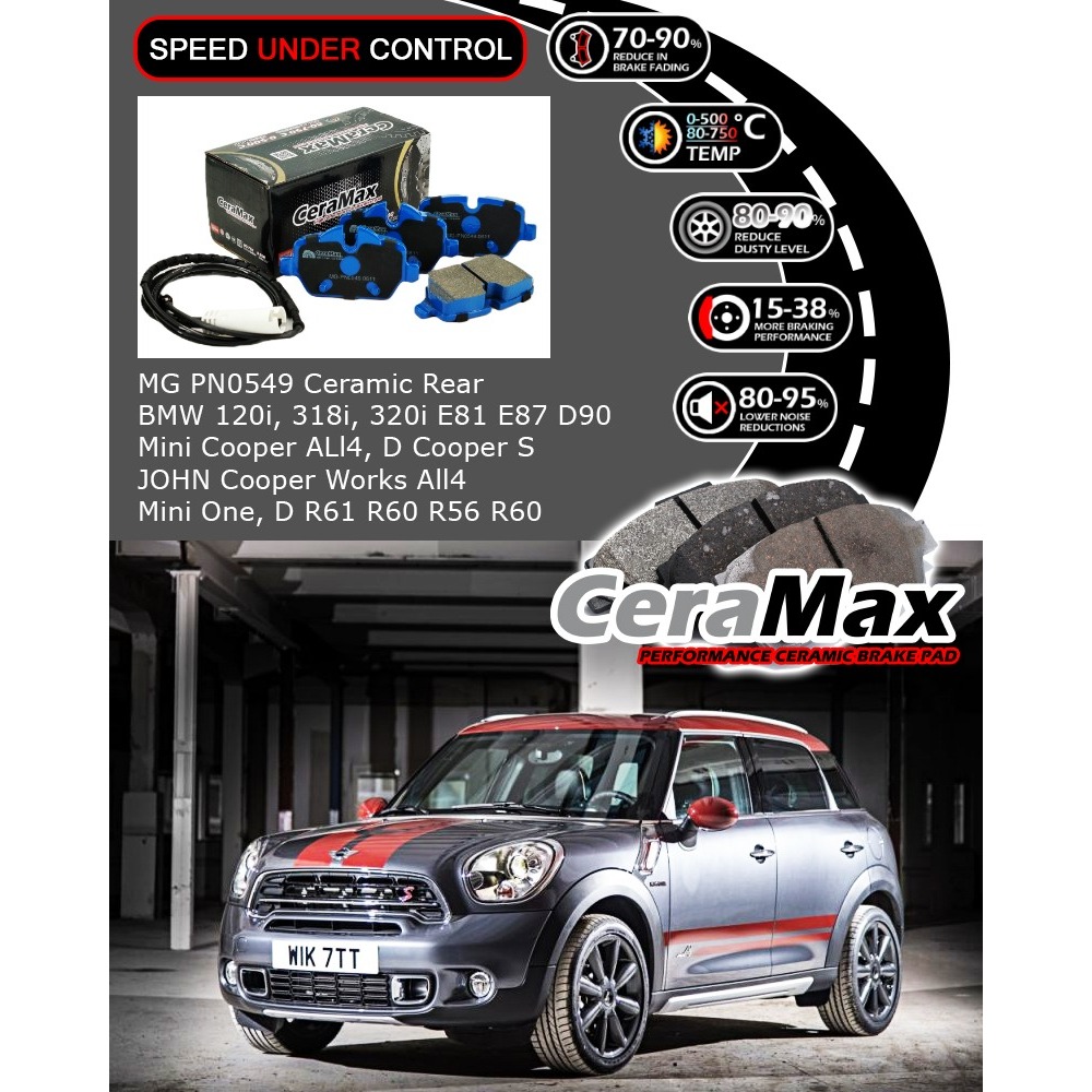 Ceramax Ceramic MG-PN0549 ผ้าเบรคหลัง BMW 318i Mini Cooper All4 S JCW Mini ONE R61 R60 R56 R60