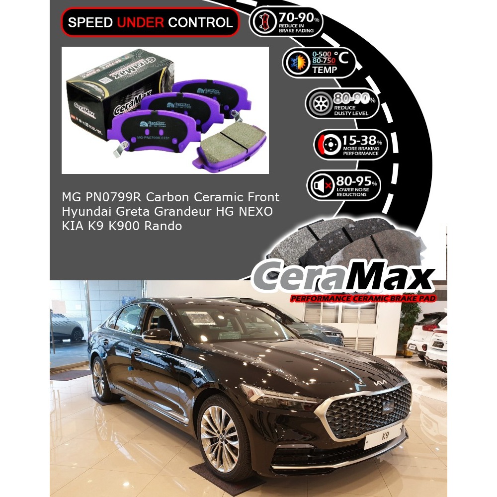 Ceramax Carbon MG-PN0799R Hyundai Grandeur HG NEXO KIA K9 K900 Rando ผ้าเบรคหน้า