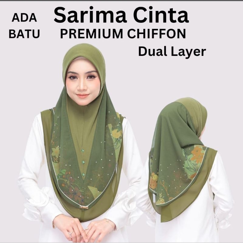 Tudung Sarung Sarima พิมพ์ชีฟองสองชั้นฟรีไซส์ Ada Batu