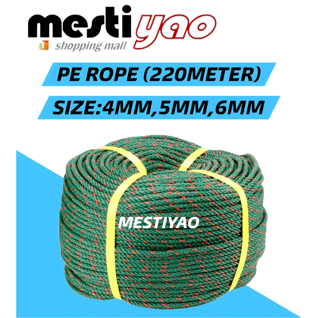 HIJAU 4MM, 5MM, 6MM X 220 METER PE NYLON GREEN PE ROPE/GREEN ROPE/GOAT ROPE/LEMP ROPE