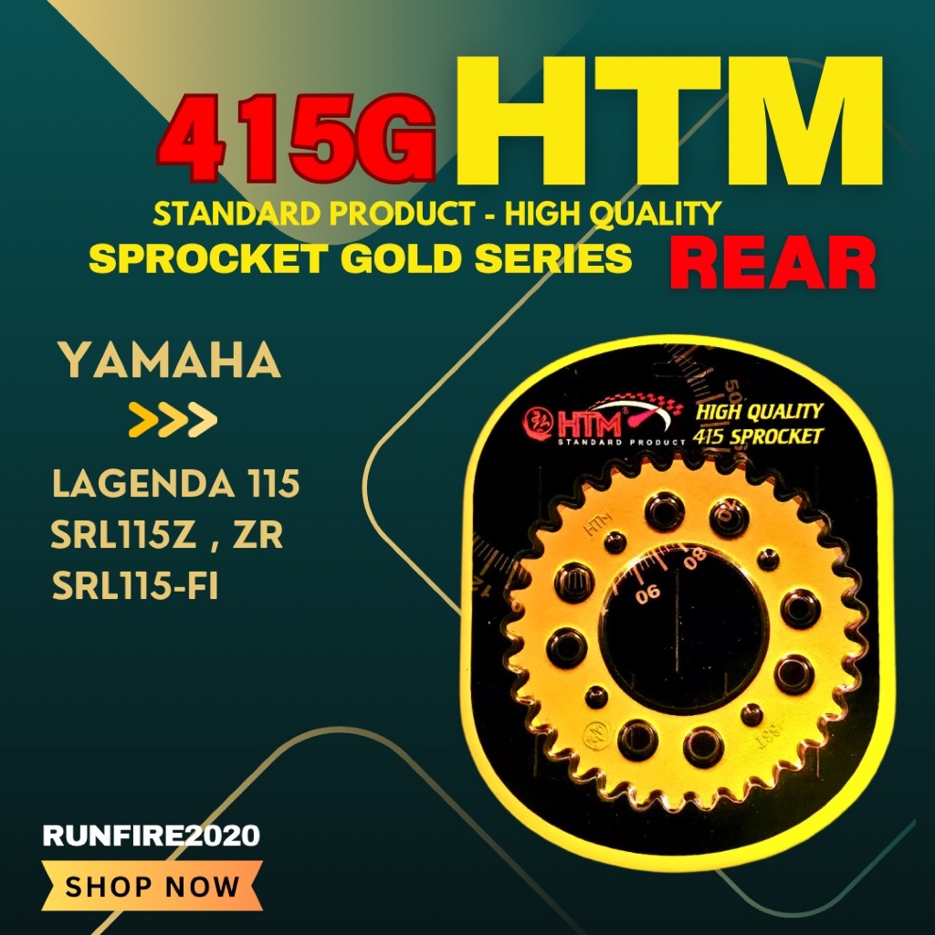 415 SRL115 SRL115Z SRL115ZR SRL115 FI LAGENDA YAMAHA REAR GOLD RACING SPROCKET HTM 415 BELANG YTZ5S 