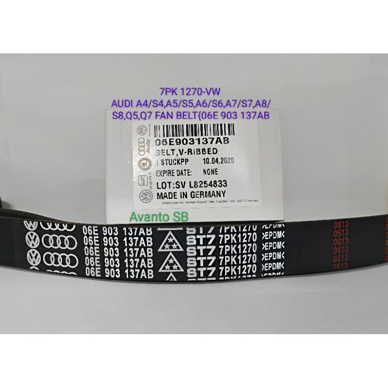 7PK 1270-VW AUDI A4/S4,A5/S5,A6/S6,A7/S7,A8/S8,Q5,Q7 FAN BELT{06E 903 137AB