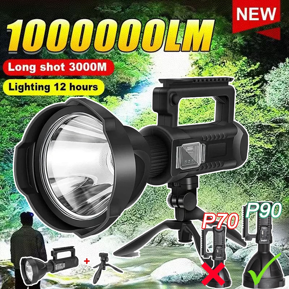 1000000LM XHP90 ไฟฉาย LED ไฟฉาย USB ชาร์จไฟฉายกันน้ํา Spotlight lampu suluh ทํางาน