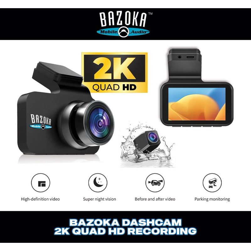 BAZOKA Dashcam Dual Channel 2K + 1080P การบันทึกด้านหน้าและด้านหลัง