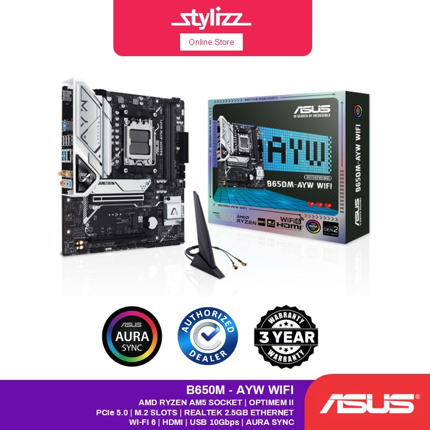 ASUS B650M-AYW WIFI M-ATX MOTHERBOARD - AMD AM5 SOCKET, DDR5, PCIe 5.0, M.2 SLOTS, WIFI 6, REALTEK 2