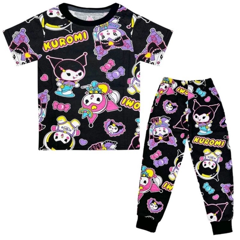 BAJU TIDUR/SLEEPWEAR/PIJAMA (6M-11Y) สีดํา KURO CANDY Sedon Full Cotton เด็กผู้หญิง Pakaian Budak Pe