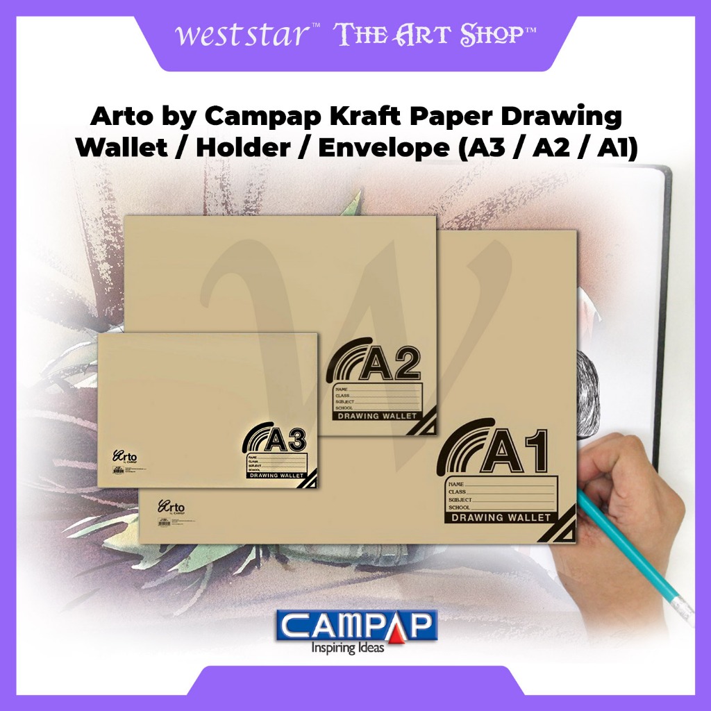Arto by Campap Kraft Paper Drawing Wallet / Holder / Envelope (A3 / A2 / A1) [Weststar The Art Shop]