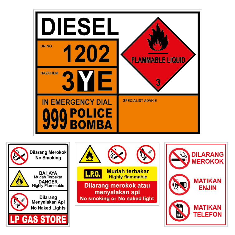 LPG Highly Flammable Sticker / Skid Tank Sticker Mudah Terbakar Highly Flammable Diesel Sticker/ Mat